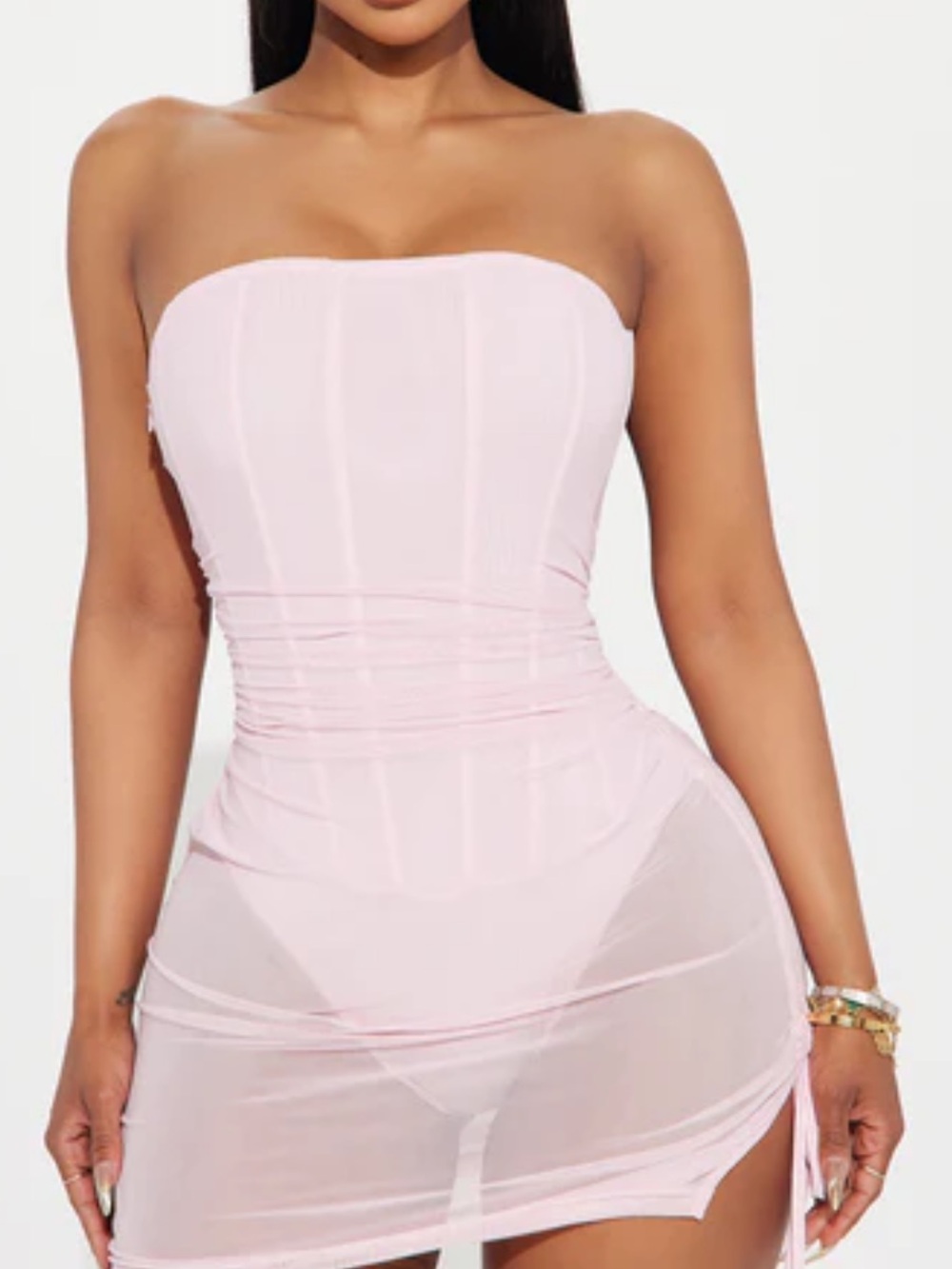 NWT FASHION NOVA Mini Mesh Bodysuit Soft Pink Dress Sz Small